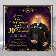 Lofaris Custom Purple and Gold Ornate Frame Pastor 30th Anniversary Backdrop Elegant Church Celebration Decor