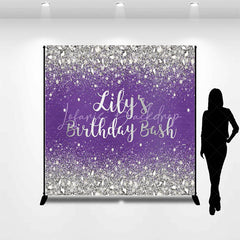 Lofaris Custom Purple and Silver Glitter Diamond Birthday Backdrop Personalized Party Decor for a Glamorous Celebration