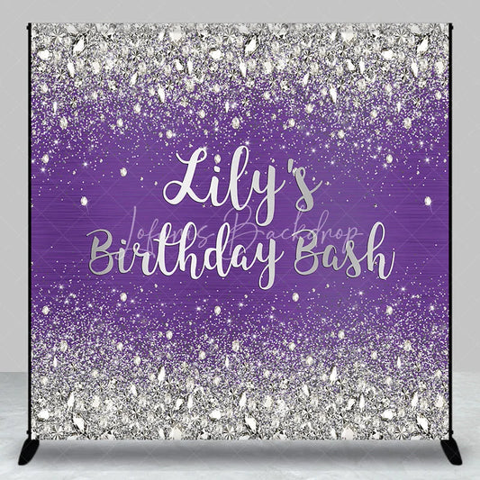 Lofaris Custom Purple and Silver Glitter Diamond Birthday Backdrop Personalized Party Decor for a Glamorous Celebration