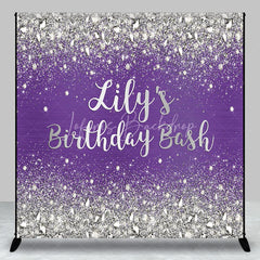 Lofaris Custom Purple and Silver Glitter Diamond Birthday Backdrop Personalized Party Decor for a Glamorous Celebration