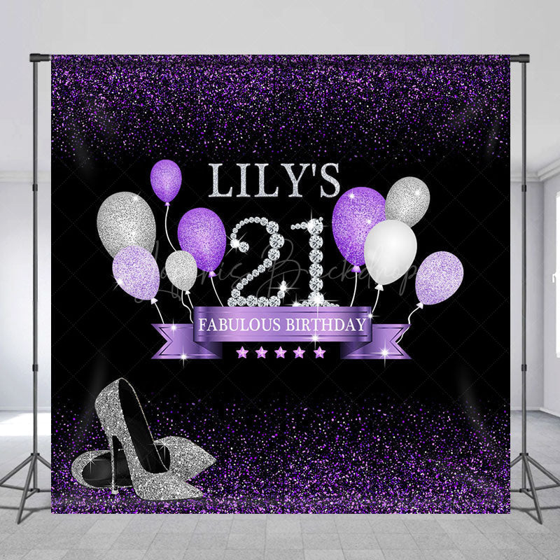 Lofaris Custom Purple Balloon High Heels Birthday Backdrop