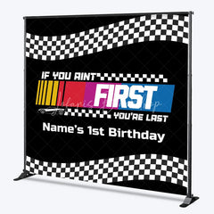 Lofaris Custom Race Car Birthday Backdrop Black Checkered Flag Speed Track Background Personalized Name 1st Fast Decor