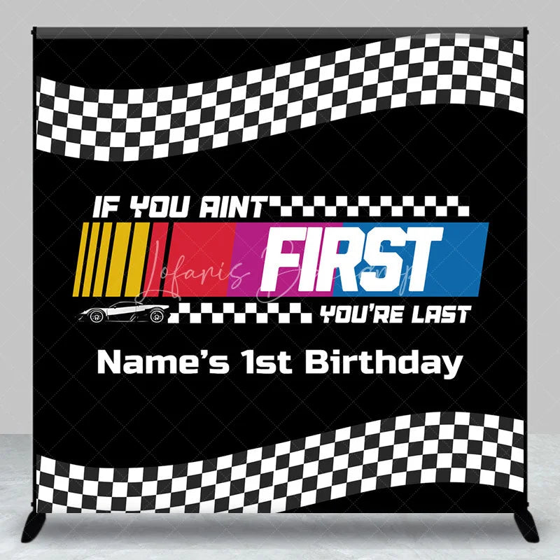 Lofaris Custom Race Car Birthday Backdrop Black Checkered Flag Speed Track Background Personalized Name 1st Fast Decor