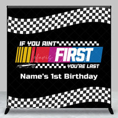 Lofaris Custom Race Car Birthday Backdrop Black Checkered Flag Speed Track Background Personalized Name 1st Fast Decor