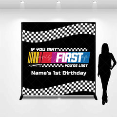 Lofaris Custom Race Car Birthday Backdrop Black Checkered Flag Speed Track Background Personalized Name 1st Fast Decor