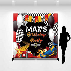 Lofaris Custom Race Car Birthday Party Backdrop Red and Blue Cars with Flames Banner Checkered Flag Finish Line Decor