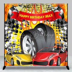 Lofaris Custom Racing Car Birthday Backdrop Speed Vehicles Checkered Flag Background Personalized Name Fast One Party Decor