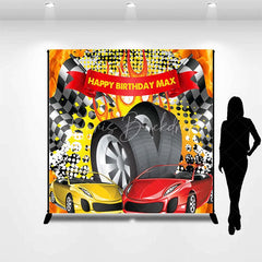 Lofaris Custom Racing Car Birthday Backdrop Speed Vehicles Checkered Flag Background Personalized Name Fast One Party Decor