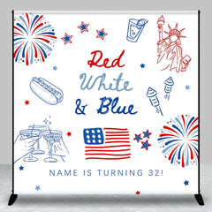 Lofaris Custom Red White and Blue Birthday Backdrop Patriotic Statue of Liberty Background Personalized Name Independence Day Decor