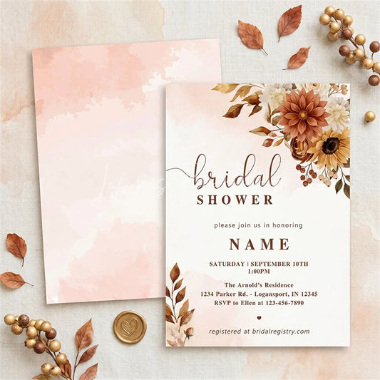 Lofaris Custom Set of 20 Autumnal Floral Bridal Shower Invitation Rust and Cream Flowers for Elegant Fall Celebration