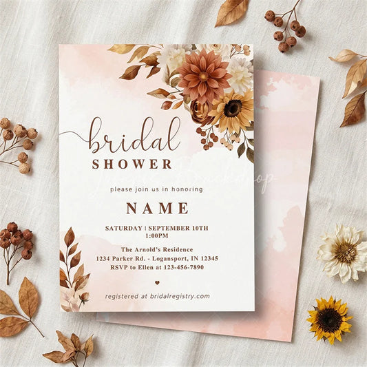 Lofaris Custom Set of 20 Autumnal Floral Bridal Shower Invitation Rust and Cream Flowers for Elegant Fall Celebration