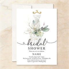 Lofaris Custom Set of 20 Bridal Shower Invitation Elegant Wedding Dress Eucalyptus Gold Design Personalized Party
