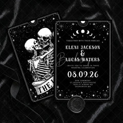 Lofaris Custom Set of 20 Gothic Celestial Wedding Invitation with Embracing Skeletons Dark Romantic Stars and Moon Theme