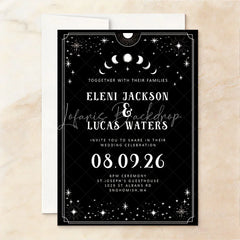 Lofaris Custom Set of 20 Gothic Celestial Wedding Invitation with Embracing Skeletons Dark Romantic Stars and Moon Theme