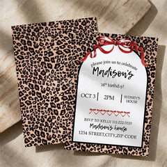 Lofaris Custom Set of 20 Leopard Print Birthday Party Invitation Red Ribbon Bows Personalized Animal Celebration Card
