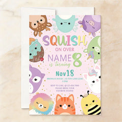 Lofaris Custom Set of 20 Pastel Cute Plush Animal Character Birthday Invitation Personalized Party with Glitter Design