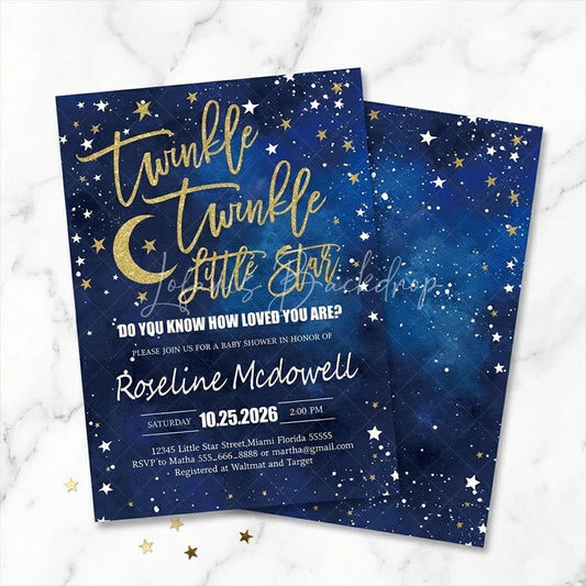 Lofaris Custom Set of 20 Twinkle Little Star Baby Shower Invitation Blue Gold Glitter Starry Night for Celebration