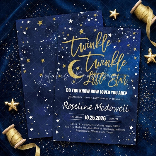 Lofaris Custom Set of 20 Twinkle Little Star Baby Shower Invitation Blue Gold Glitter Starry Night for Celebration