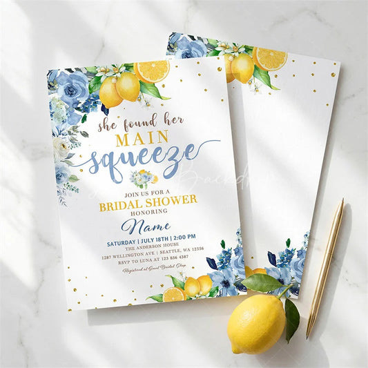 Lofaris Custom Set of 20 Watercolor Blue Floral and Lemon Bridal Shower Invitation She Found Her Main Squeeze Party