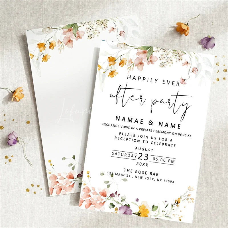 Lofaris Custom Set of 20 Watercolor Floral Wedding After Party Invitation Peach Flowers Elegant Reception Celebration Card