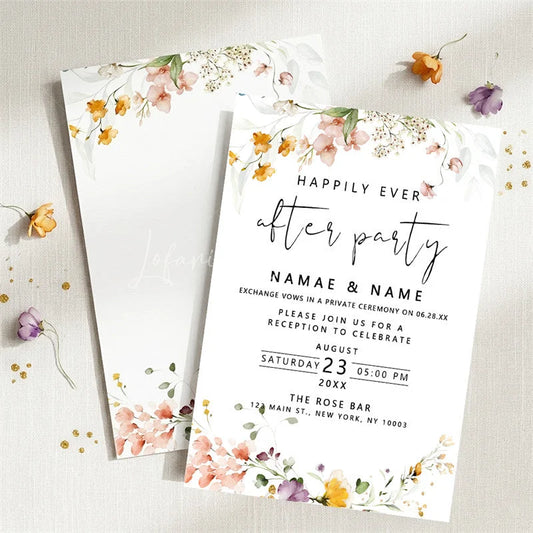 Lofaris Custom Set of 20 Watercolor Floral Wedding After Party Invitation Peach Flowers Elegant Reception Celebration Card