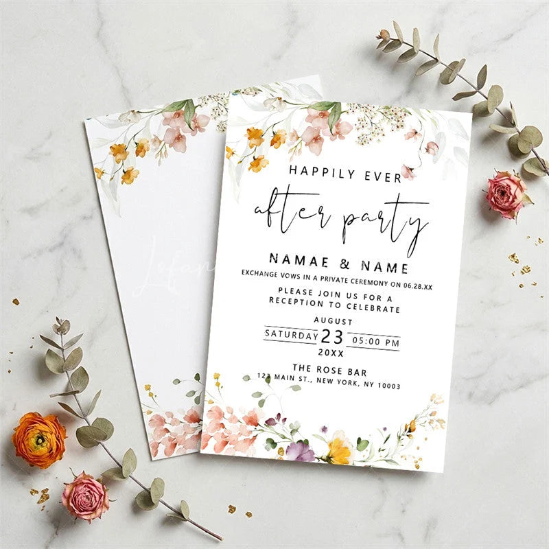 Lofaris Custom Set of 20 Watercolor Floral Wedding After Party Invitation Peach Flowers Elegant Reception Celebration Card