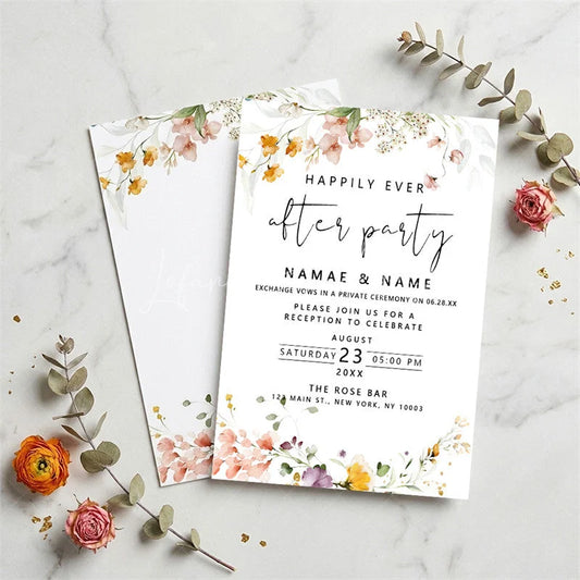 Lofaris Custom Set of 20 Watercolor Floral Wedding After Party Invitation Peach Flowers Elegant Reception Celebration Card