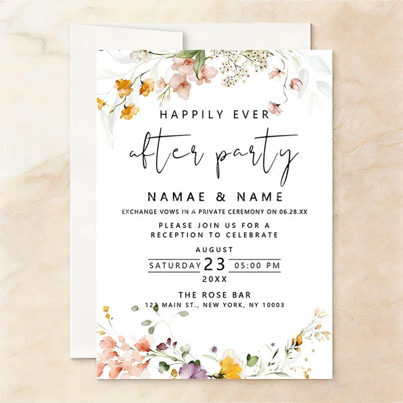 Lofaris Custom Set of 20 Watercolor Floral Wedding After Party Invitation Peach Flowers Elegant Reception Celebration Card