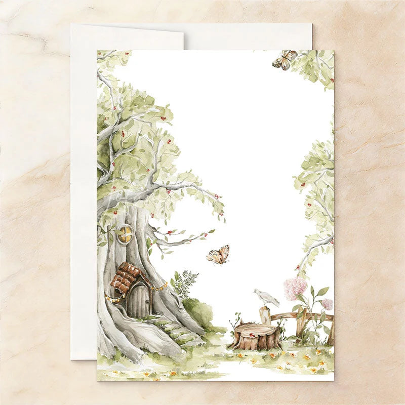 Lofaris Custom Set of 20 Woodland Baby Shower Invitation featuring Watercolor Forest Animals and Enchanted Fairy Tree Houses