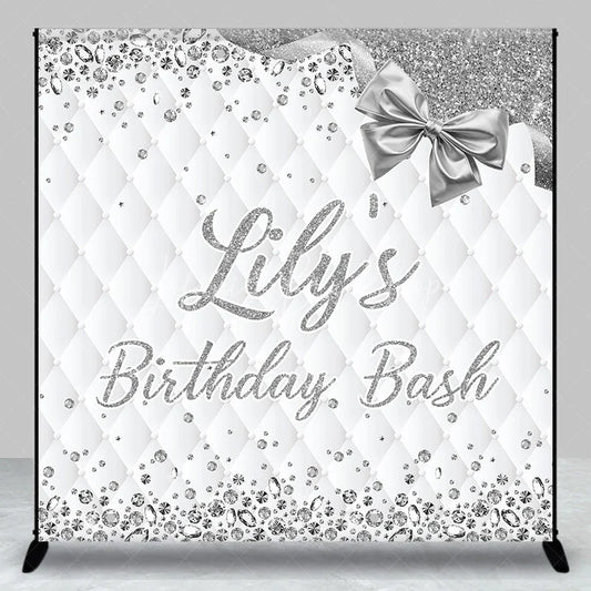 Lofaris Custom Silver Diamond Backdrop Personalized White Quilted Birthday Bash Party Supplies