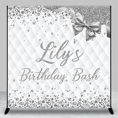 Lofaris Custom Silver Diamond Backdrop Personalized White Quilted Birthday Bash Party Supplies