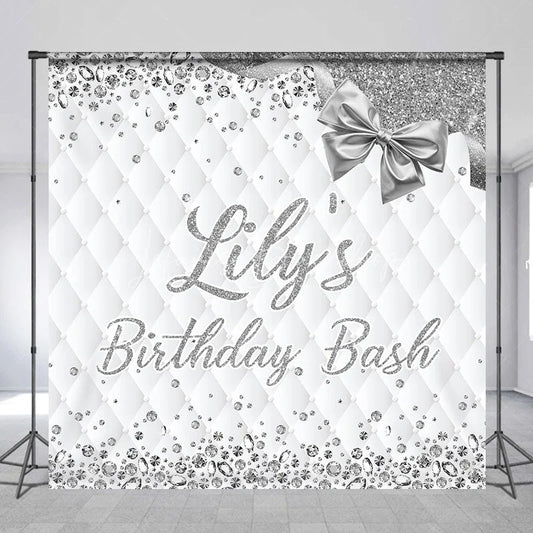 Lofaris Custom Silver Diamond Backdrop Personalized White Quilted Birthday Bash Party Supplies