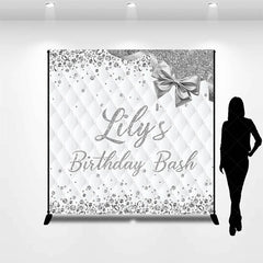 Lofaris Custom Silver Diamond Backdrop Personalized White Quilted Birthday Bash Party Supplies