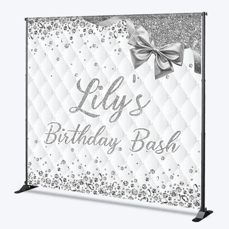 Lofaris Custom Silver Diamond Backdrop Personalized White Quilted Birthday Bash Party Supplies
