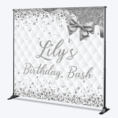 Lofaris Custom Silver Diamond Backdrop Personalized White Quilted Birthday Bash Party Supplies
