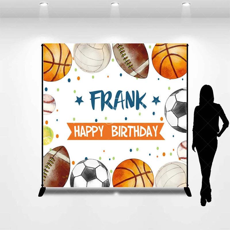 Lofaris Custom Sports Ball Happy Birthday Backdrop with Basketball Football and Soccer Designs Personalized for Kids Party