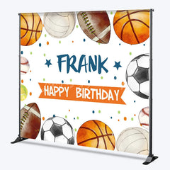 Lofaris Custom Sports Ball Happy Birthday Backdrop with Basketball Football and Soccer Designs Personalized for Kids Party