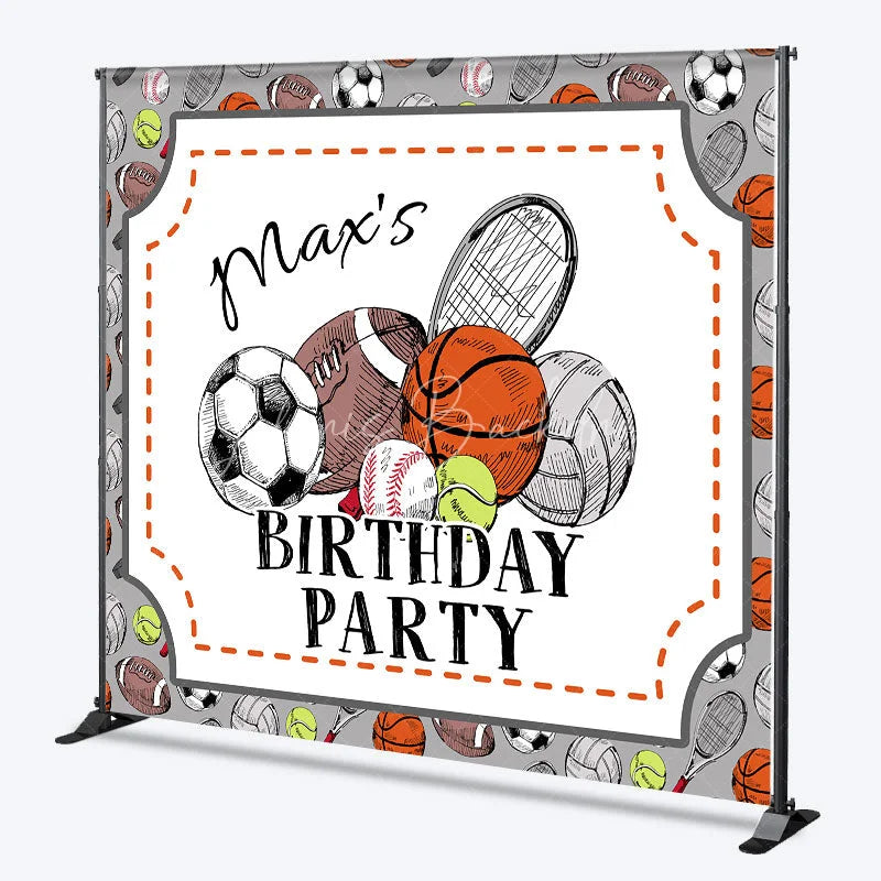 Lofaris Custom Sports Theme Birthday Party Backdrop Hand-Drawn Athletic Ball Design Personalized Event Decor