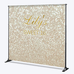 Lofaris Custom Sweet 16 Backdrop Gold Glittery Bokeh Spots Background Personalized Name Sixteenth Birthday Party Decoration