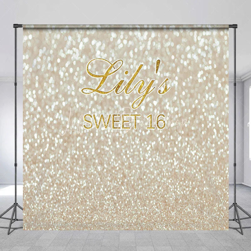 Lofaris Custom Sweet 16 Backdrop Gold Glittery Bokeh Spots Background Personalized Name Sixteenth Birthday Party Decoration