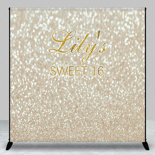 Lofaris Custom Sweet 16 Backdrop Gold Glittery Bokeh Spots Background Personalized Name Sixteenth Birthday Party Decoration