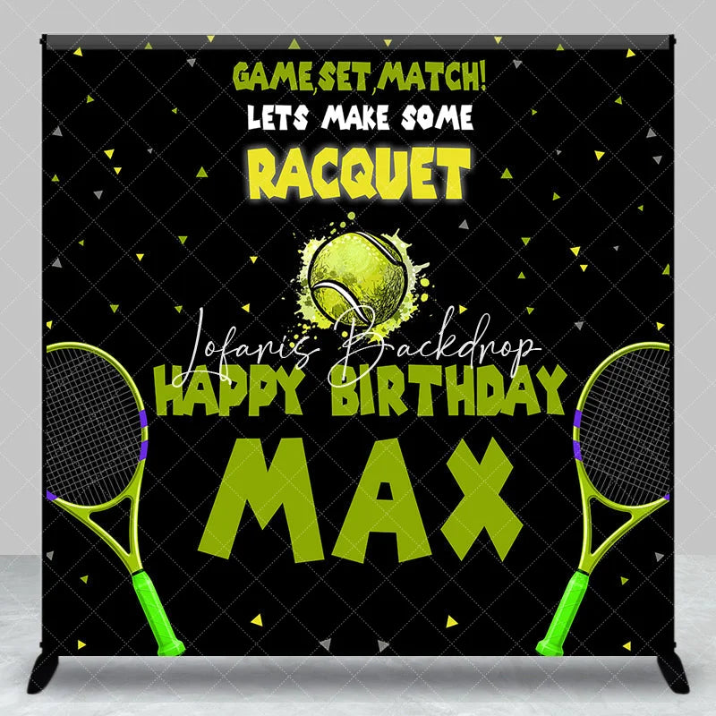 Lofaris Custom Tennis Theme Happy Birthday Backdrop with Rackets and Ball Game Set Match Party Decor
