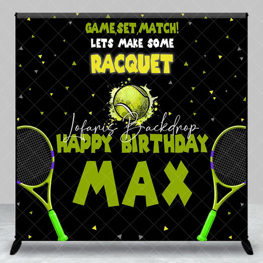 Lofaris Custom Tennis Theme Happy Birthday Backdrop with Rackets and Ball Game Set Match Party Decor
