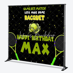 Lofaris Custom Tennis Theme Happy Birthday Backdrop with Rackets and Ball Game Set Match Party Decor