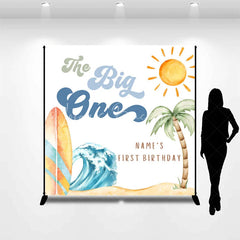 Lofaris Custom The Big One Birthday Backdrop Summer Beach Surfboard Wave Background Personalized Name 1st Decoration