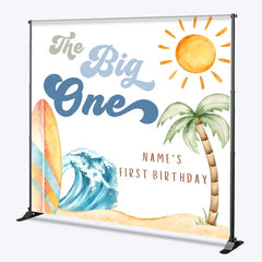 Lofaris Custom The Big One Birthday Backdrop Summer Beach Surfboard Wave Background Personalized Name 1st Decoration