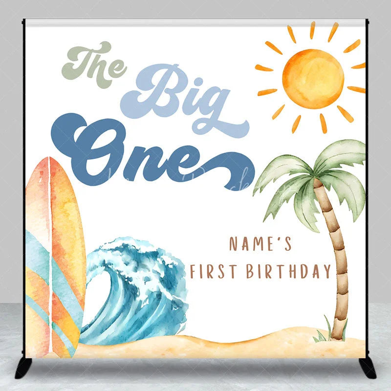 Lofaris Custom The Big One Birthday Backdrop Summer Beach Surfboard Wave Background Personalized Name 1st Decoration