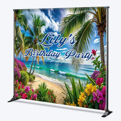 Lofaris Custom Tropical Beach Birthday Party Backdrop Palm Trees and Vibrant Flowers for Photo