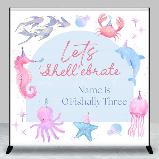 Lofaris Custom Under The Sea Birthday Backdrop Watercolor Ocean Animals Party Hats Background Personalized Name Shell-ebrate Decor