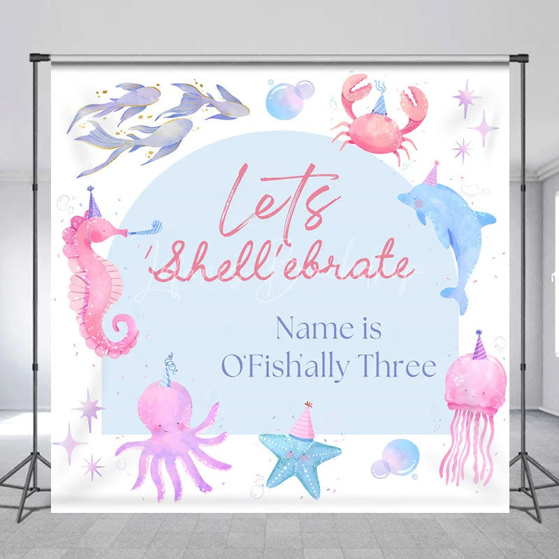 Lofaris Custom Under The Sea Birthday Backdrop Watercolor Ocean Animals Party Hats Background Personalized Name Shell-ebrate Decor
